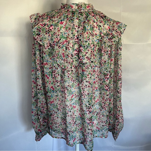 Boden High Neck Long sleeve flounce blouse V-yoke Ivory Gardenia Petal Size 10 - Picture 7 of 10